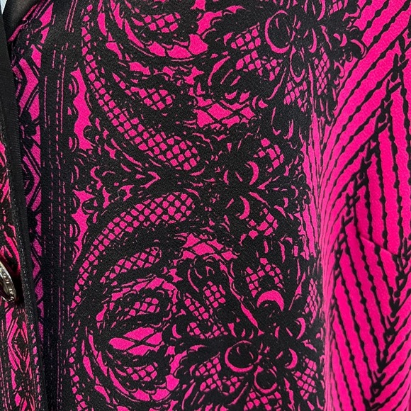 Bob Mackie Wearable Art Lace Print Blazer Jacket Pink Black Statement Jacket L - Picture 5 of 10